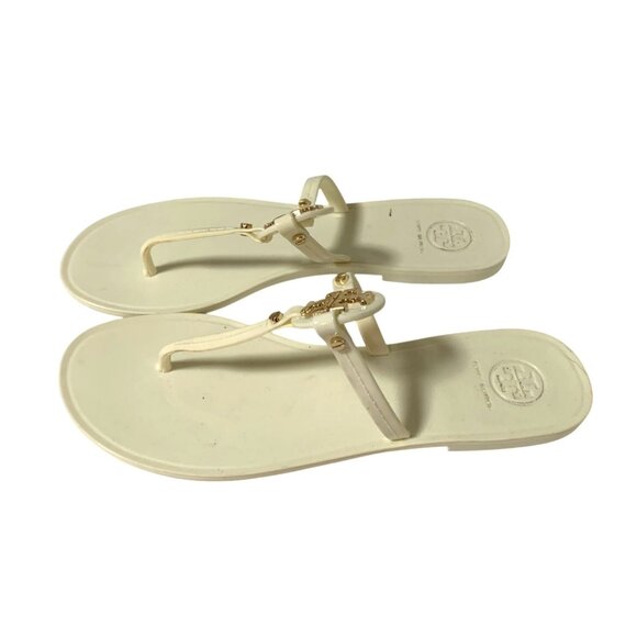 Tory Burch Womens Size 8 Flat Flip Flop Sandals Thongs Plastic 9296 Off WHite 01 - Picture 1 of 6